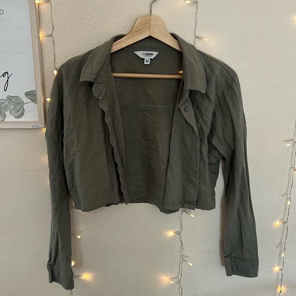 Army Green Cropped Button Down